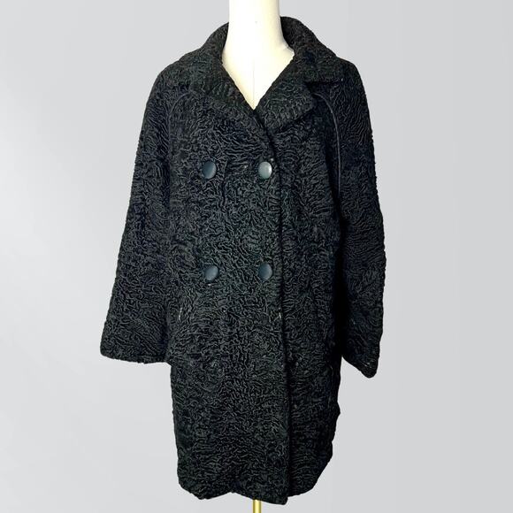 Vintage 60s Roy H. Bjorkman Black Persian Curly Lamb Fur Coat